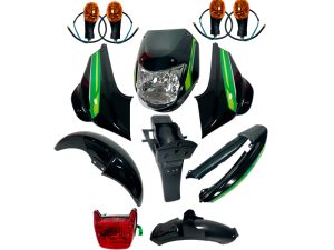 KIT PARTES PLÁSTICAS BOXER CT-100 X 12PCS NEGRO CON STICKER VERDE MODELO 2017/2025