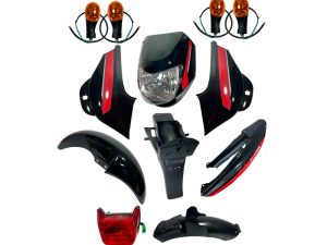 KIT PARTES PLÁSTICAS BOXER CT-100 X 12PCS NEGRO CON STICKER ROJO MODELO 2017/2025