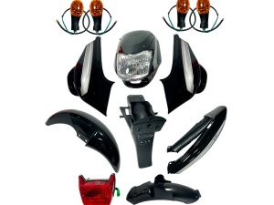 KIT PARTES PLÁSTICAS BOXER CT-100 X 12PCS NEGRO CON STICKER GRIS MODELO 2017/2025