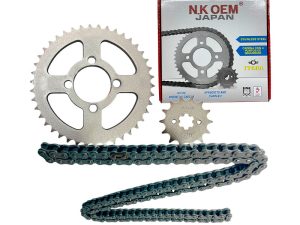 KIT ARRASTRE PLATEADO BOXER-100 CT/PLATINO 14T/42T + 428X124L CANDENA SENCILLA