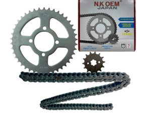 KIT ARRASTRE PLATEADO AX-100/AX-100-2/115 14T/42T + 428X124L CADENA SENCILLA