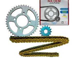 KIT ARRASTRE PLATEADO AKT-125 NE 14T/41T + 428HX124L DORADA