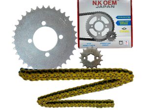 KIT ARRASTRE PLATEADO BEST-125/AX-4/VIVA-R 14T/35T + 428HX124L DORADA