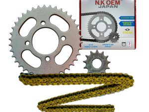 KIT ARRASTRE PLATEADO GN-125H/OWEN-150 M.N. 15T/38T+ 428HX124L DORADA