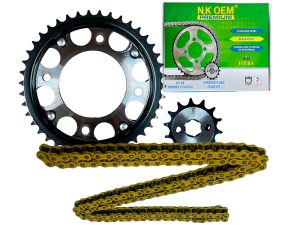 KIT ARRASTRE PREMIUM P/NEGRA CB-110/DREAM NEO 14T/42T + 428HX124L DORADA